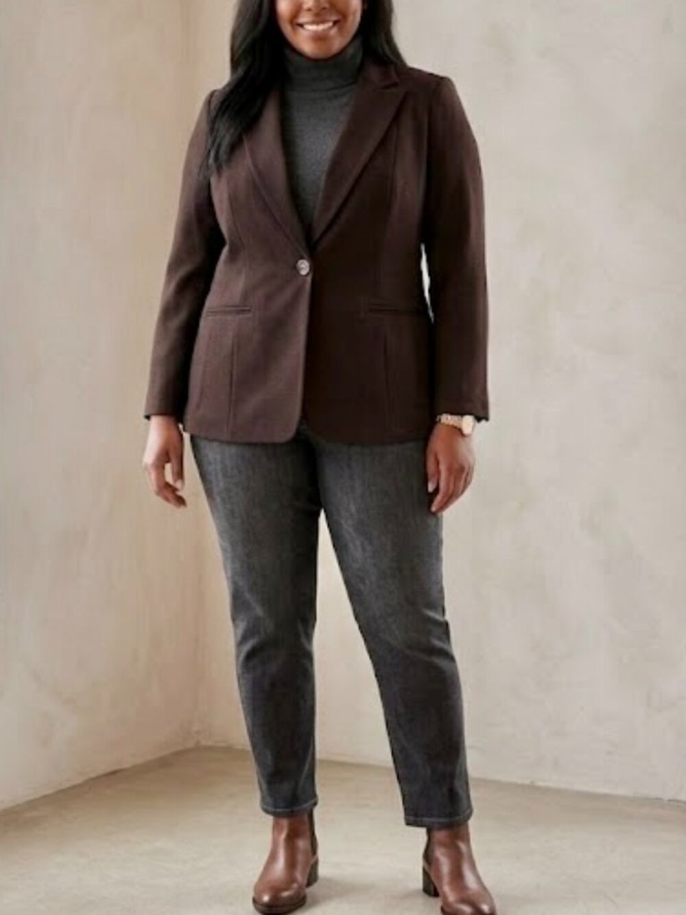NWT Kasper Chocolate Brown Crepe One Button Blazer 22W Plus Size Suiting